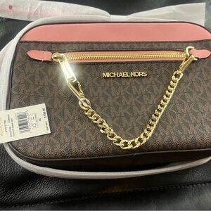 Michael Kors Pink and Brown Crossbody Bag